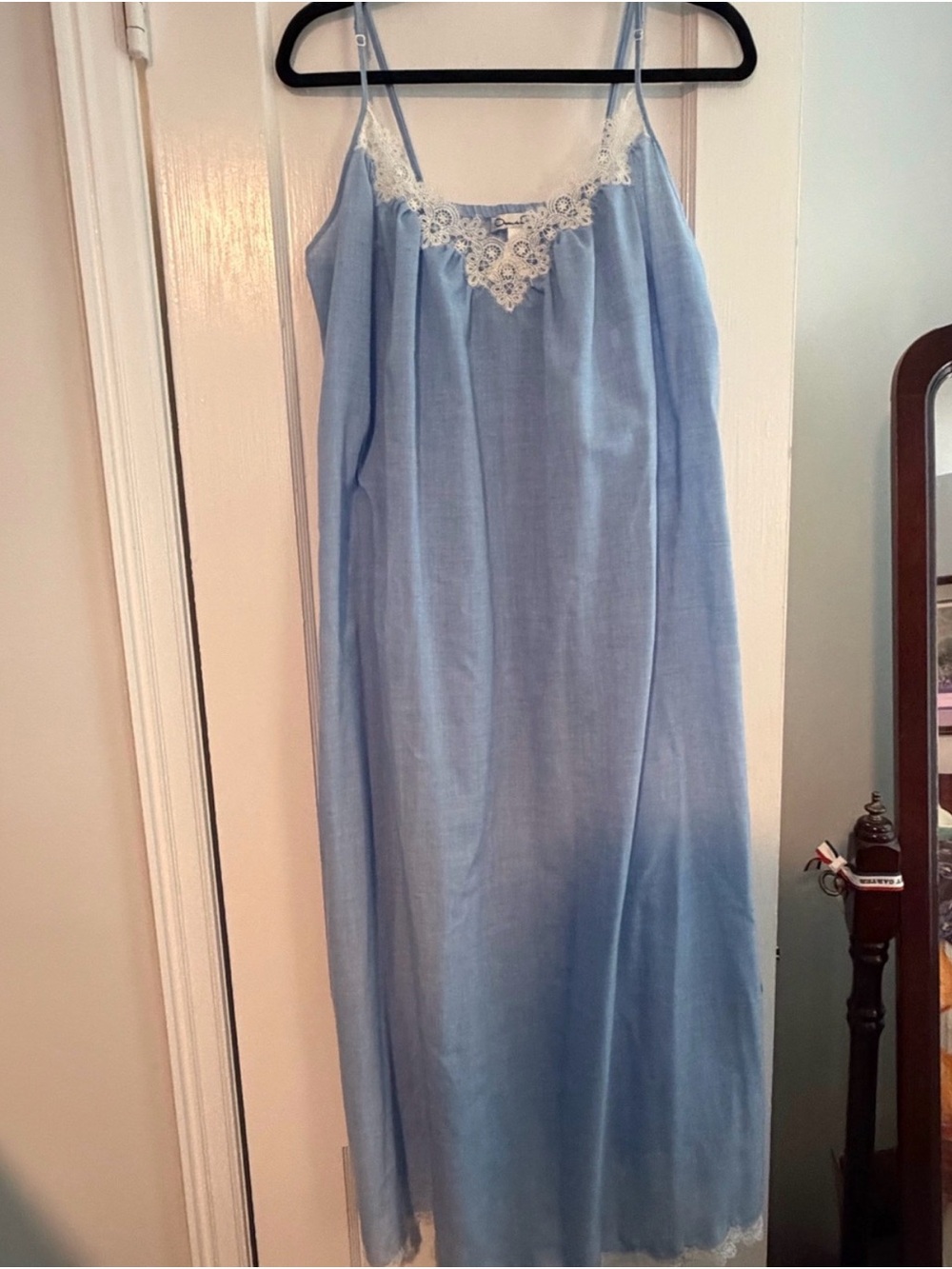 Oscar de la Renta Light Blue Lace-Trim Slip